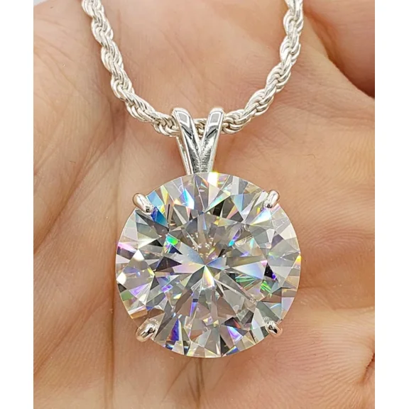 14K White Gold Plated Round Cut Lab Created Solitaire Diamond Pendant 18" Free Chain