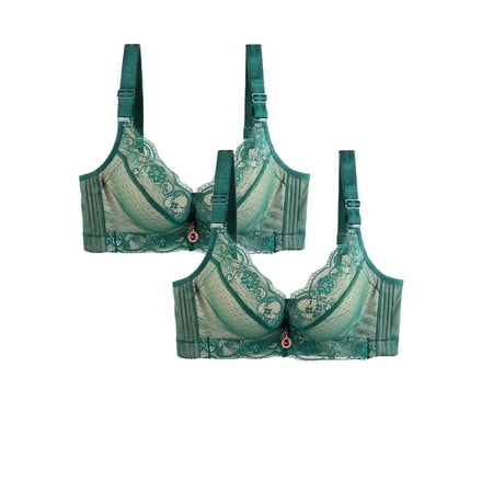 HCURIBAD Clearance! Bras for Women  Pack of 2 Sports Bra Women s Breathable Plus Size Lace Bra Womens Bras Sexy Push up Bra  Wireless Bras for Women  Bra Pack 2Pcs Underwear Green 3XL