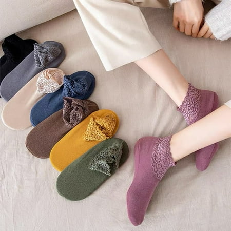 

AYYUFE 1 Pair Women Socks Lace Silicone Non-slip Autumn Winter Breathable Lightweight Floor Socks for Living Room
