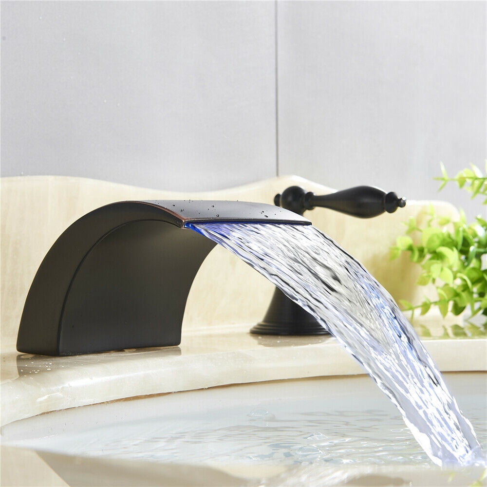 Senlesen LED Bathroom Basin Sink Faucet Matte Black Waterfall Basin Mixer Tap