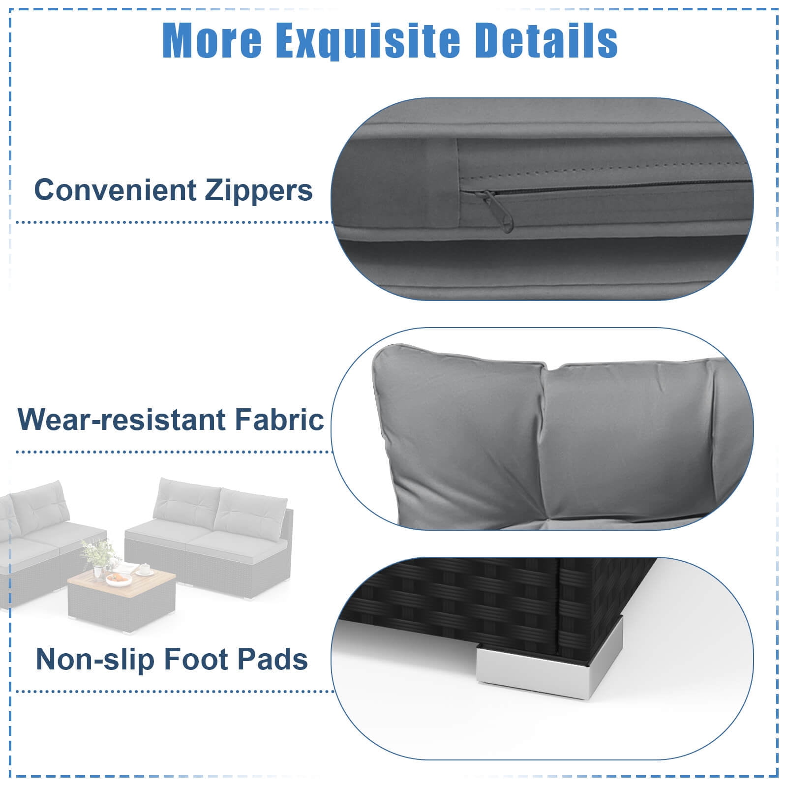 Costway 5 Piece Outdoor Furniture Set with Seat & Back Cushions  Tempered Glass Tabletop Gray