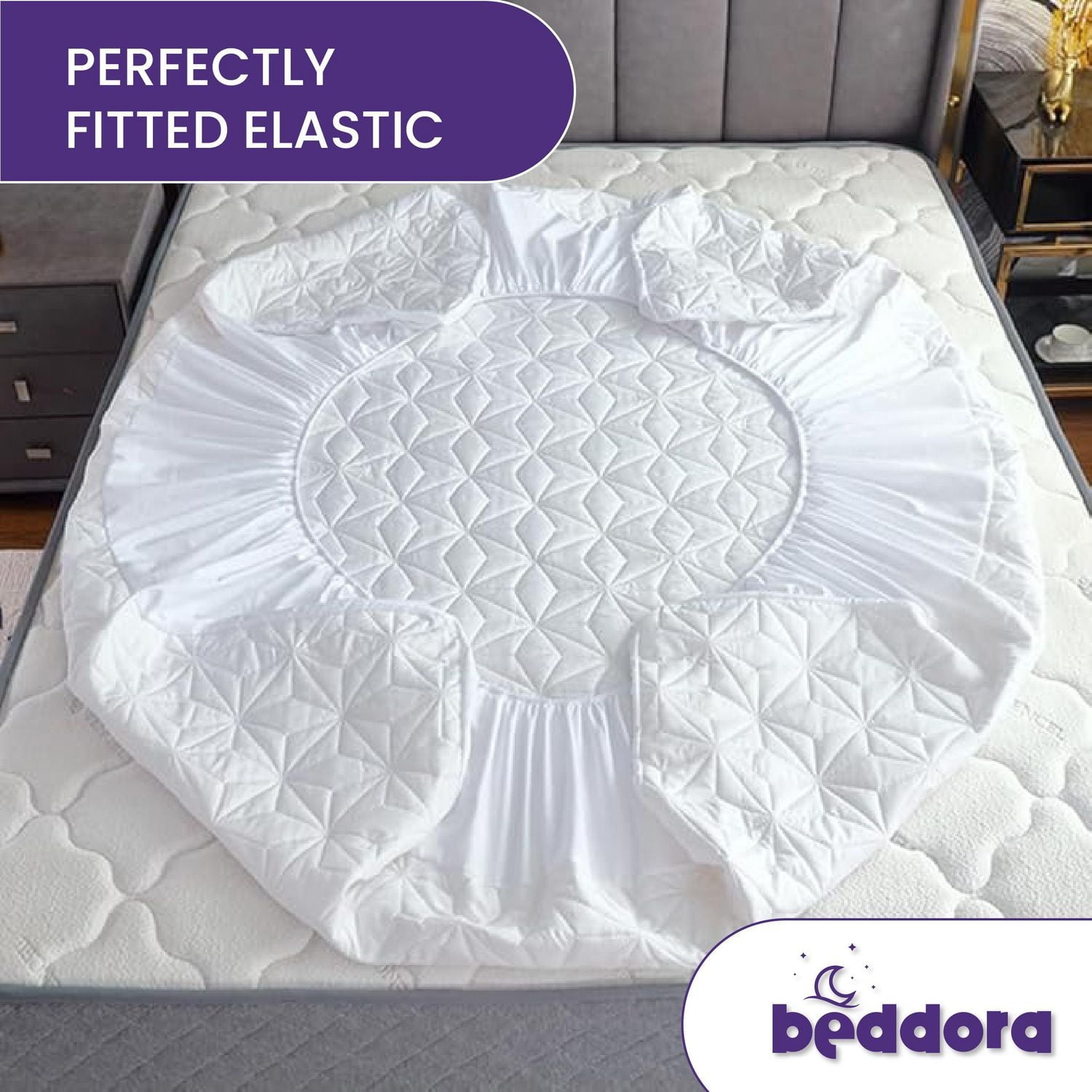 Beddora Queen Waterproof Mattress Protector – Hypoallergenic, 200 GSM Plush Polyfill, 15” Deep Pocket Elastic Fit – Machine Washable