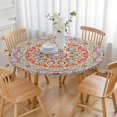 thumbnail image 4 of 44in Round Tablecloth with Elastic Edge, Waterproof Fitted Table Cover for 36-44" Tables, Floral Theme Polyester Reusable Table Cloths Wipe Clean for Picnic, Dining, Outdoor Use and Party Decor, 4 of 7