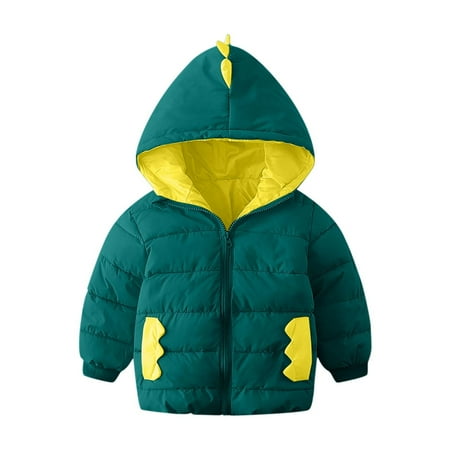 

UMfun Cute Baby Girls Jacket Kids Boys Light Down Coats With Dinosaur Hoodie Girl Clothes Children s Clothing For Boys Coat Green 18-24 Months