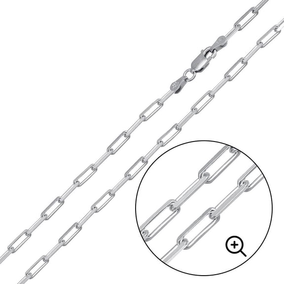 Rhodium Plated 925 Sterling Silver Paperclip Link Chain 2.8mm Made in Italy 18" Jewelry Female