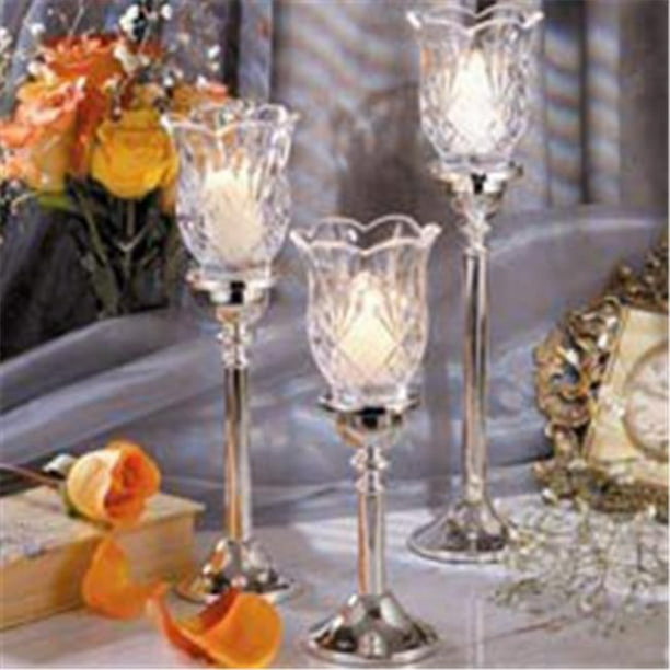 Godinger Set of 3 Silver Plated Hurricane Lamps with Leaded Crystal