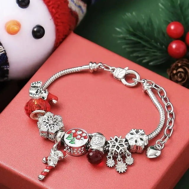 Bracelet de Noël Flocon de Neige et Arbre Exquis - Strass Étincelants, Fermoir Réglable, Parfait pour les Fêtes de Fin d'Année, Cadeaux et Accessoires de Mode Hivernale