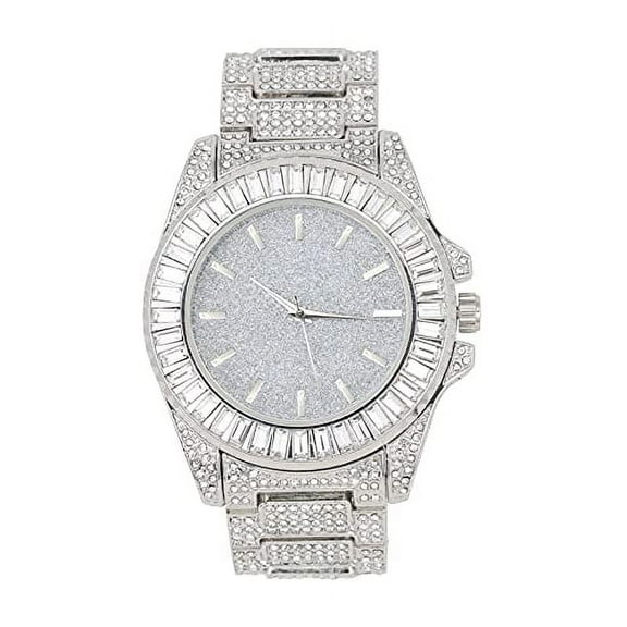 Charles Raymond Baguette Cut Diamond Crystal Blinged Out Mens Hip Hop Iced Out WristWatch - No Reasonable Doubt This is The Timepiece to Flaunt The Wealth - ST10372 (Silver Metal Silver)