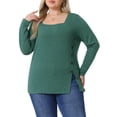 thumbnail image 1 of Blusas de túnica casual de manga larga con cuello cuadrado y botones laterales para mujeres de tallas grandes Agnes Orinda 1X Verde, 1 of 6