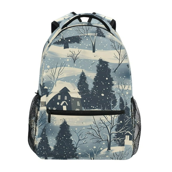School Backpack Lightweight Multipocket College High Middle Student Bag 15L Snow House Tree