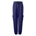 thumbnail image 6 of felwors Women's Fleece Cargo Sweatpants Y2k Comfy Casual Baggy Sweat Pants Warm High Waist Workout Jogger Pants with Pockets Navy, XXL, 6 of 8