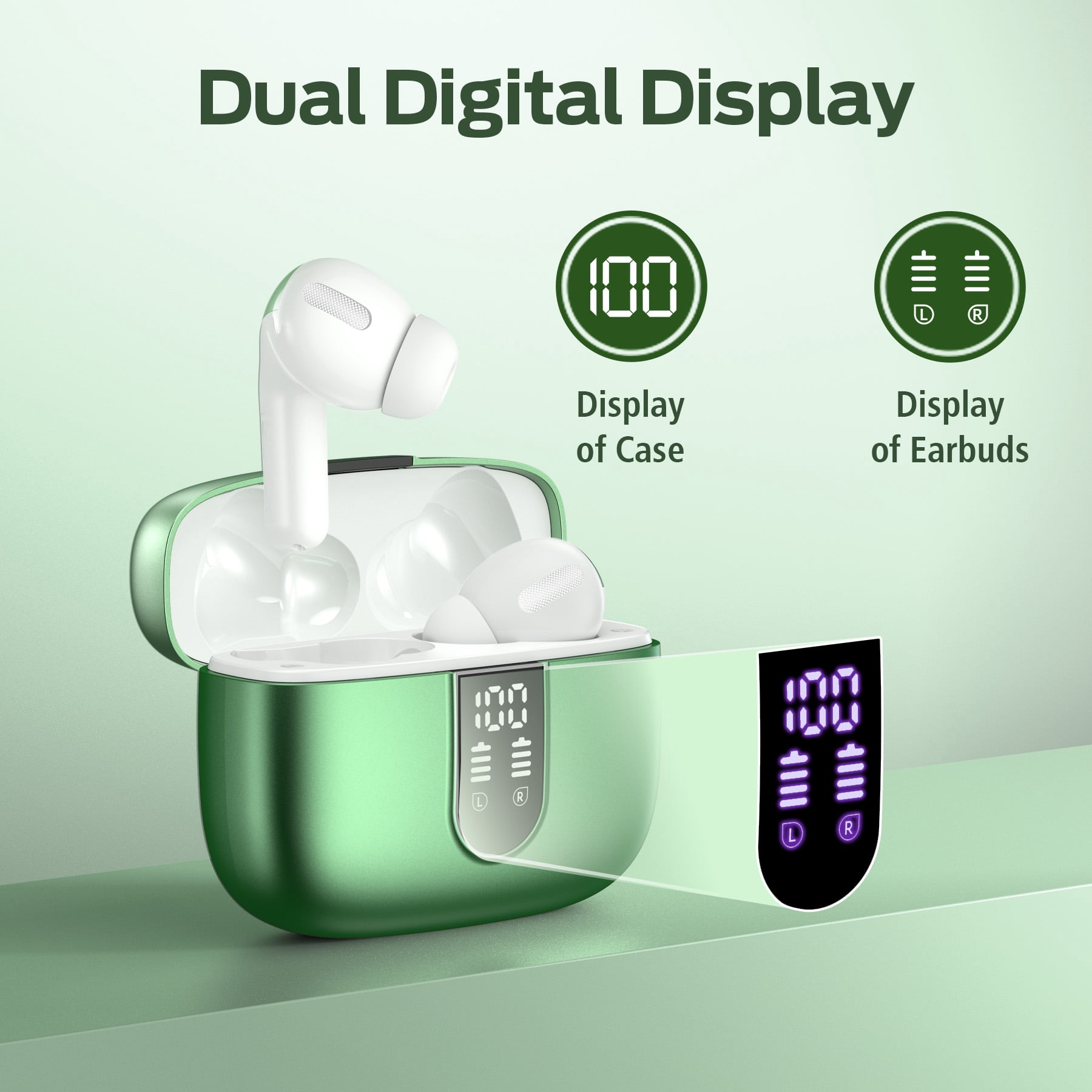 VEATOOL Bluetooth Headphones True Wireless Earbuds 65H Playback Power Display Earphones with Wireless Charging Case IPX7 Waterproof in-Ear Earbuds with Mic for TV Smart Phone Computer Laptop