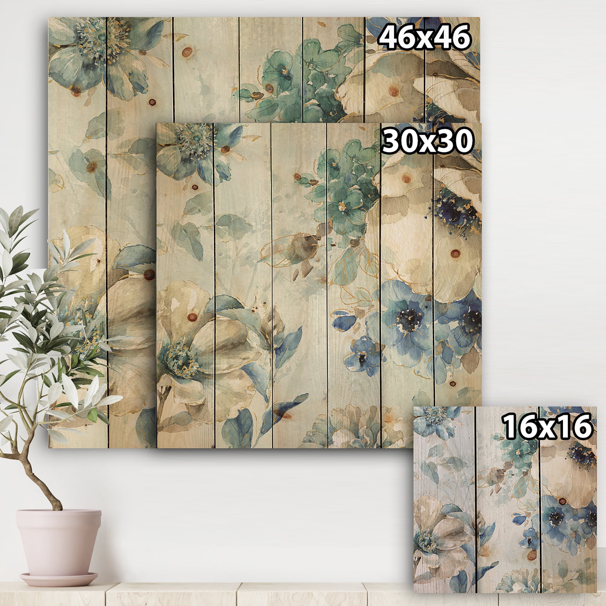 Designart 'Indigold Watercolor Lovely bird III' Farmhouse Print on Natural Pine Wood