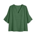 thumbnail image 6 of ClodeEU Women's Linen Blend V Neck Loose Fit Blouse with Shoulder Pleats ,Solid Color Loose Casual Top Green,Womens Plus S, 6 of 9