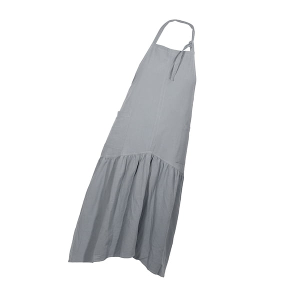 Vocoste Cotton Linen Apron Halter Apron Apron with Pockets Painting Pinafore for Baking Garden Cleaning Gray