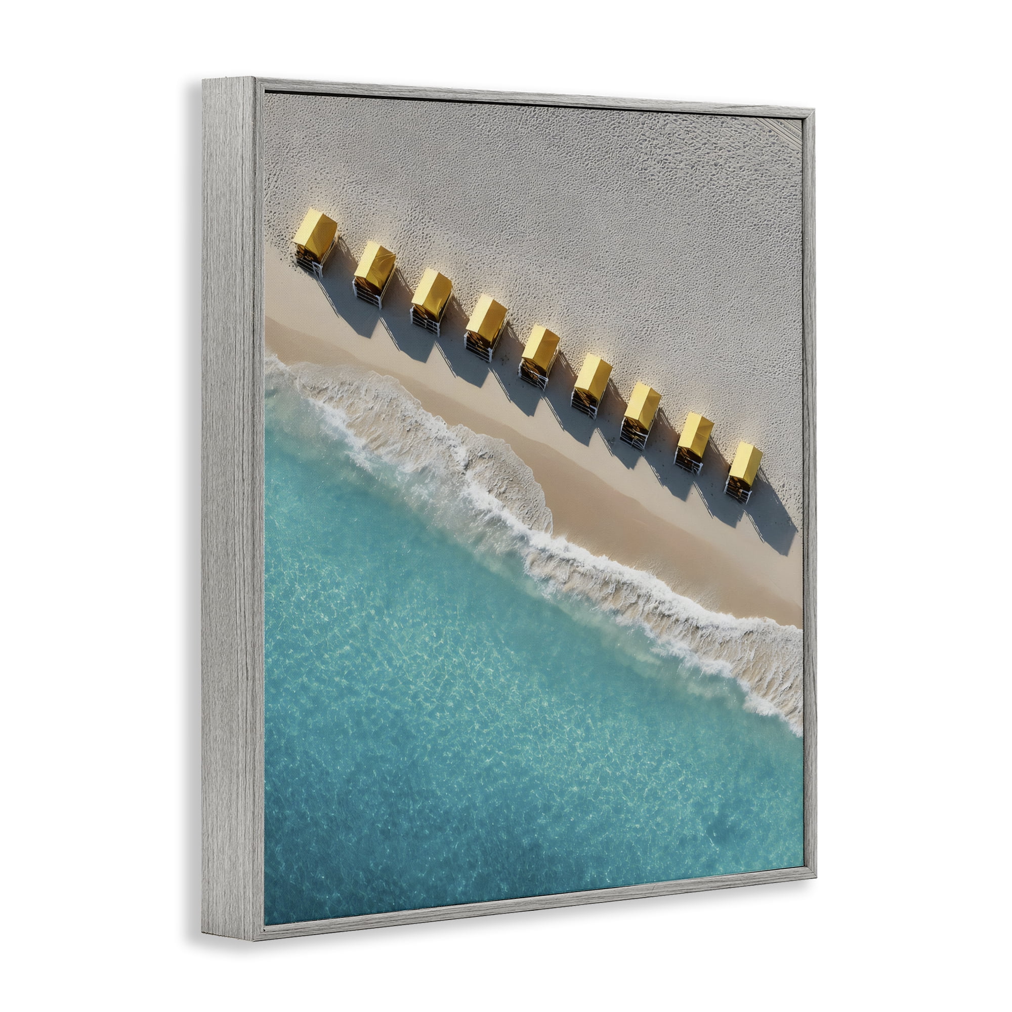 Stupell Industries Yellow Cabanas Along Shore Gray Framed Giclee Art, design by Franklyn Gregory