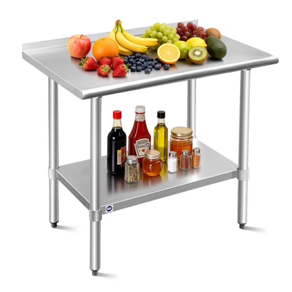 RSN Trend Stainless Steel Table for Prep & Work 24 x 36 Inches, NSF Commercial Heavy Duty Table with Undershelf and Backsplash for Restaurant, Home and Hotel