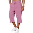 thumbnail image 2 of ZOYOEN Mens Cotton Capris with Pockets- Stretch Casual Elastic Waist Drawstring Relaxed Fit Summer Shorts Pink Size L, 2 of 6