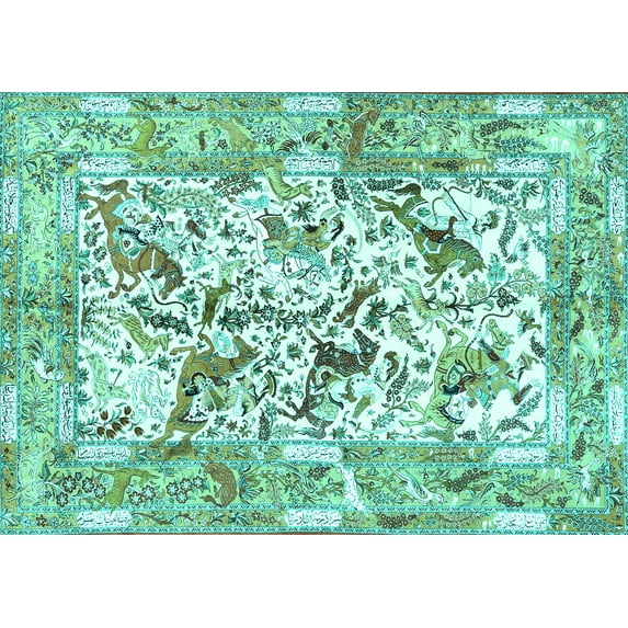 Ahgly Company Machine Washable Indoor Rectangle Animal Turquoise Blue Traditional Area Rugs, 3' x 5'