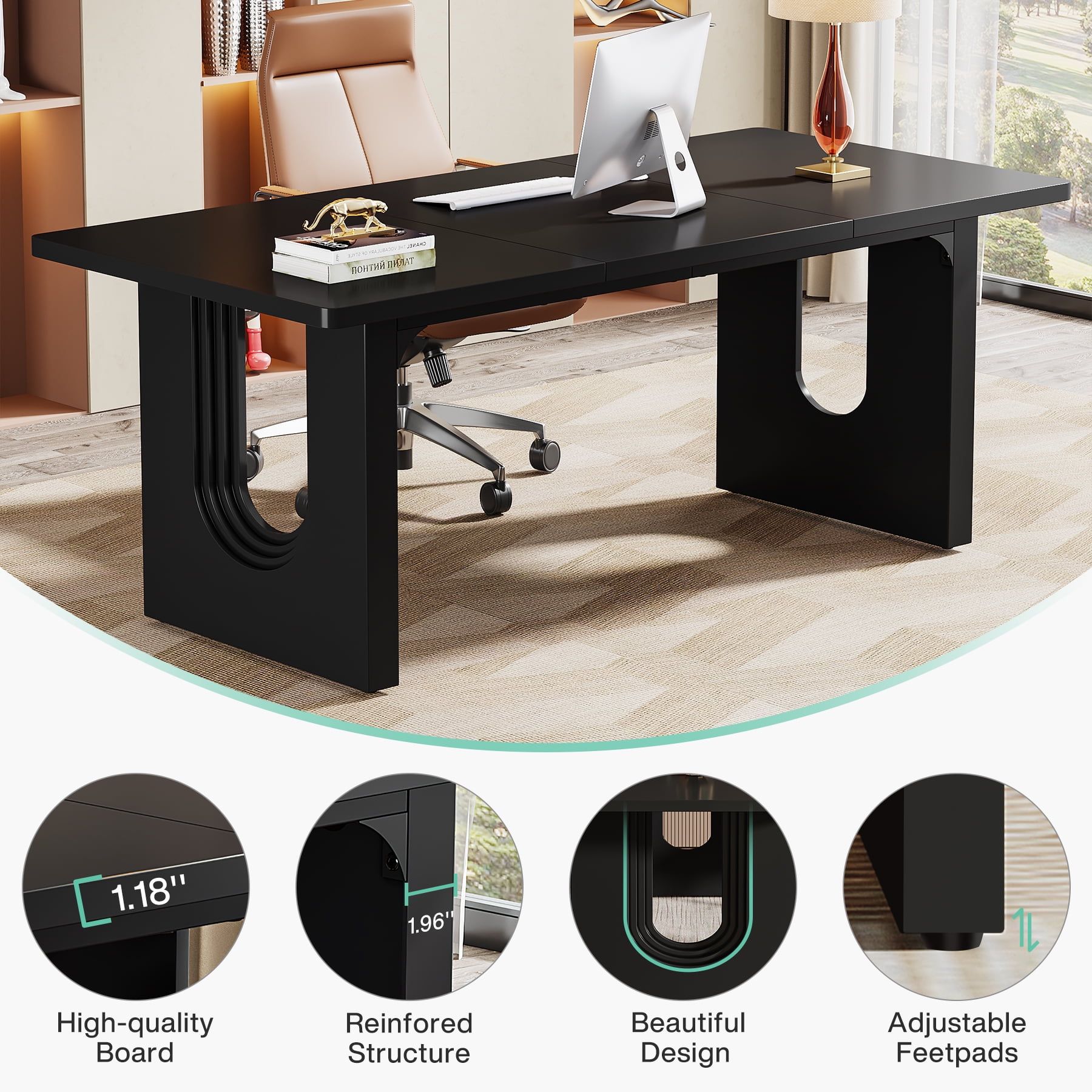 Tribesigns Modern Executive Desk, 70.9" Large Office Computer Desk, Conference Table Meeting Room Table, Simple Workstation Business Furniture for Home Office, Black