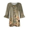 thumbnail image 4 of TQWQT Womens Plus Size Tops 4x-5x Summer Ruffle 3/4 Sleeve Shirts Ethnic Floral Print Blouses V Neck Pleated T Shirts Casual Loose Fit Tunics Blouses Green XL, 4 of 5
