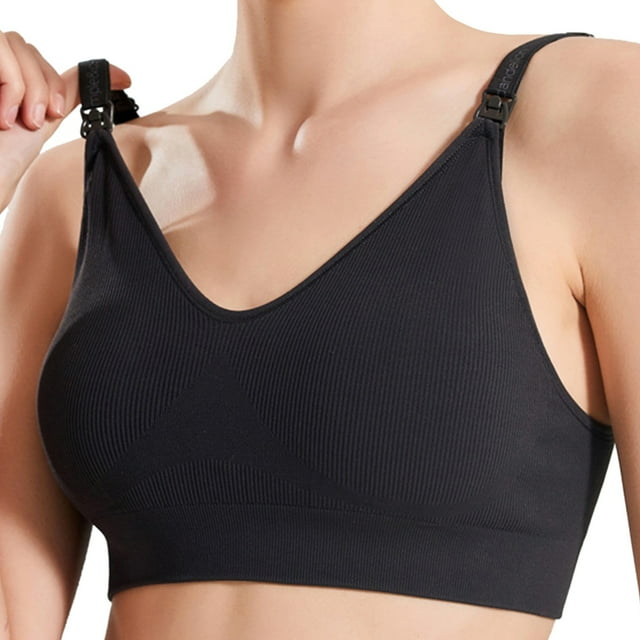Aayomet Sports Bra Color Wireless Adjustable Strap Maternity Nursing Comfortable Bra (Black, 38)
