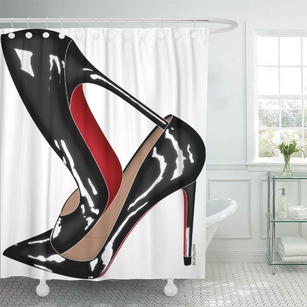 CYNLON Soles Red Bottoms Stilettos Shoes Black Heels Love Paris Bathroom  Decor Bath Shower Curtain 60x72 inch 
