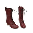thumbnail image 6 of Xfvqtps Winter Boots for Women Fashion Mid Calf Boots Round Toe Lace up Flat Heel Comfortable Faux Leather Casual Ankle Boots Wine, 6 of 9