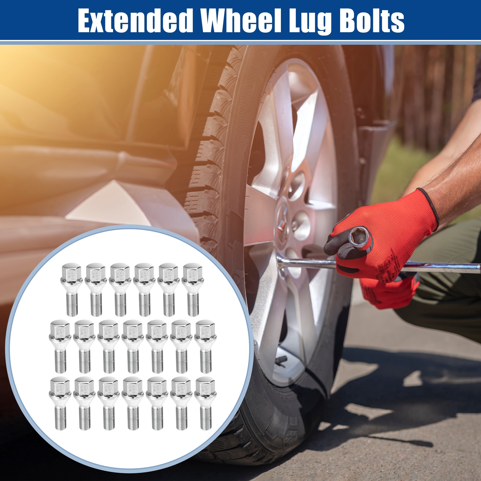 Unique Bargains 20 Extended Wheel Lug Bolts for Jeep Cherokee 2014-2022 M12x1.25mm