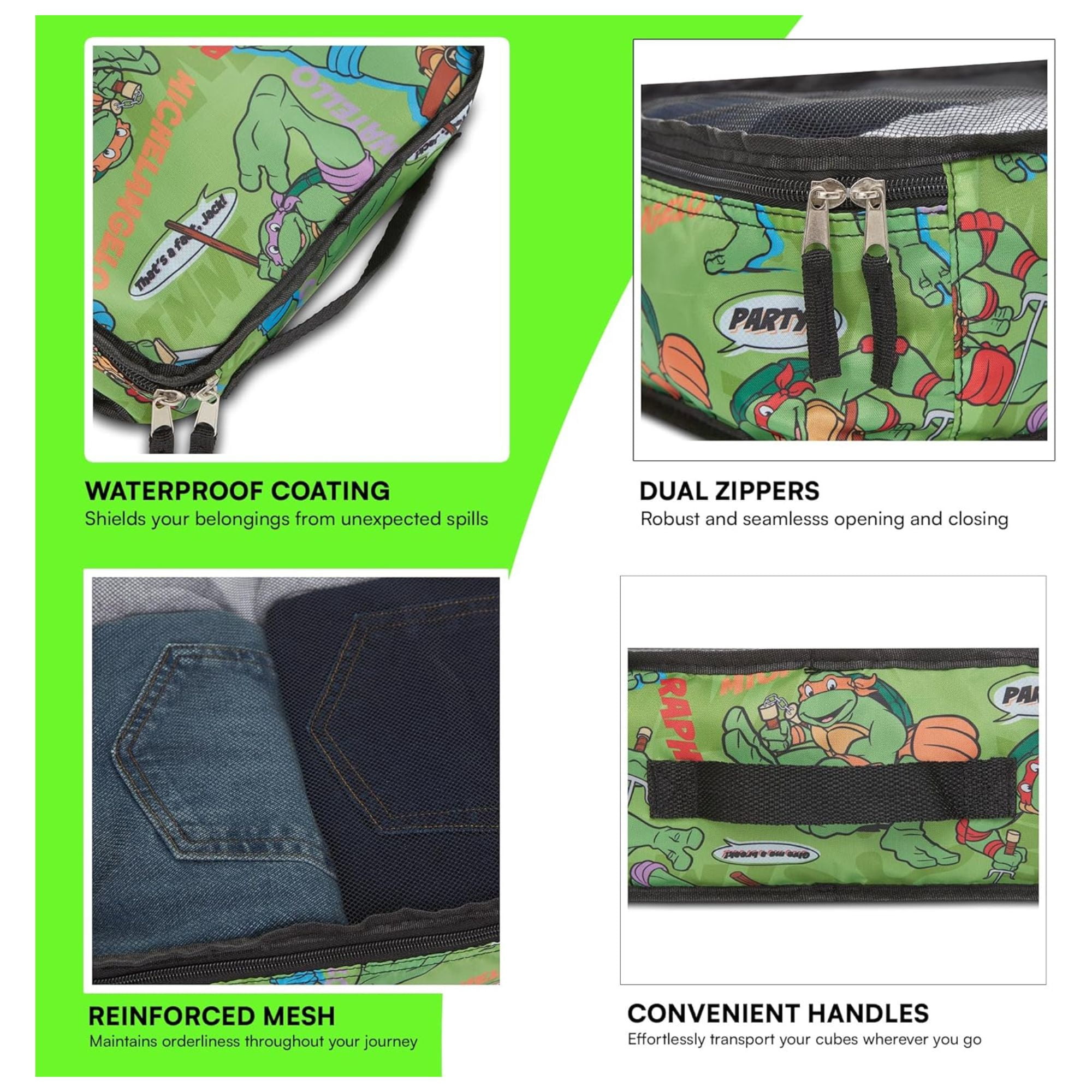 Ninja Turtles Packing Cube Set, Luggage Organizer 5 Piece Set Travel Essential Green