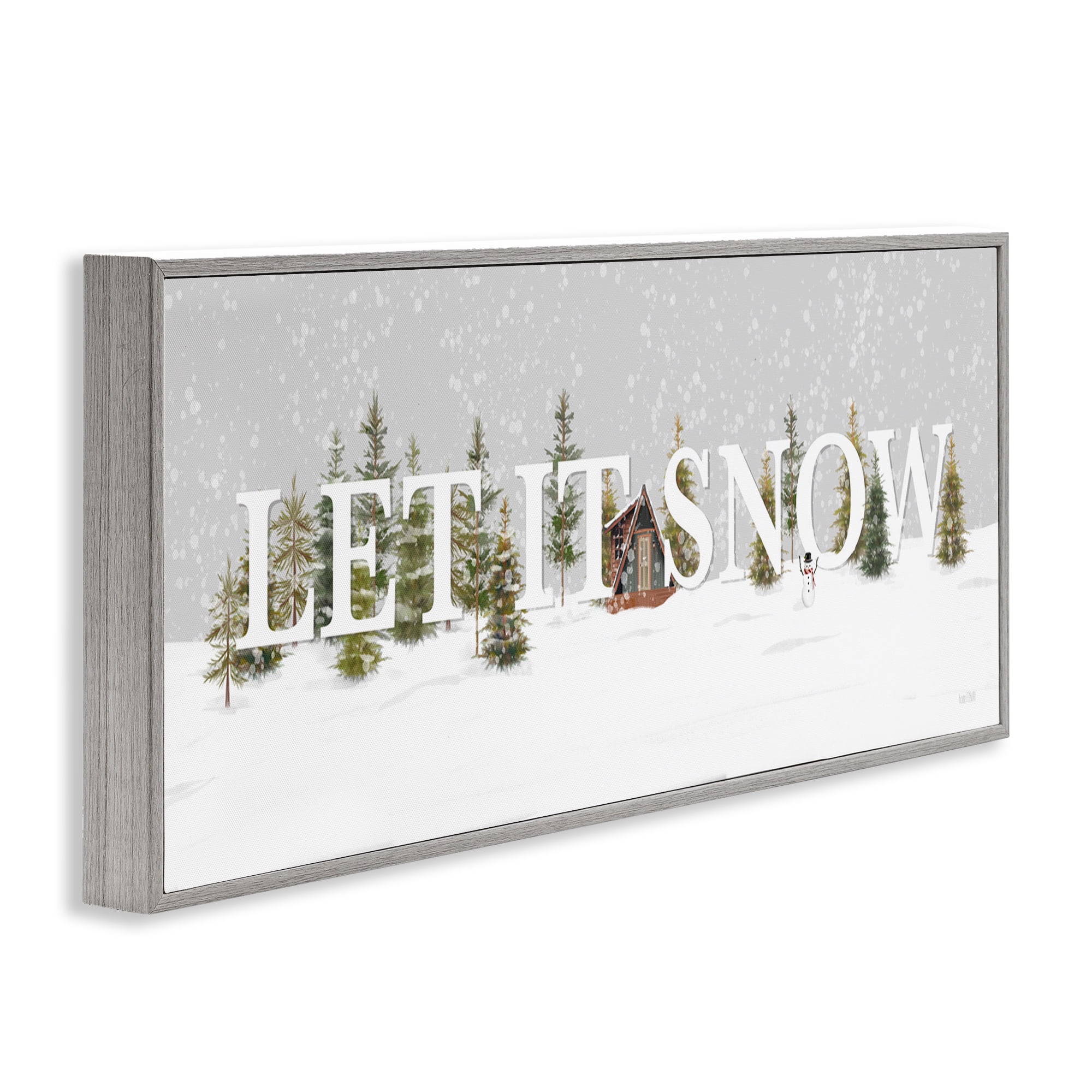 Stupell Industries Let It Snow Scene Holiday Painting Gray Framed Art Print Wall Art, 30 x 13