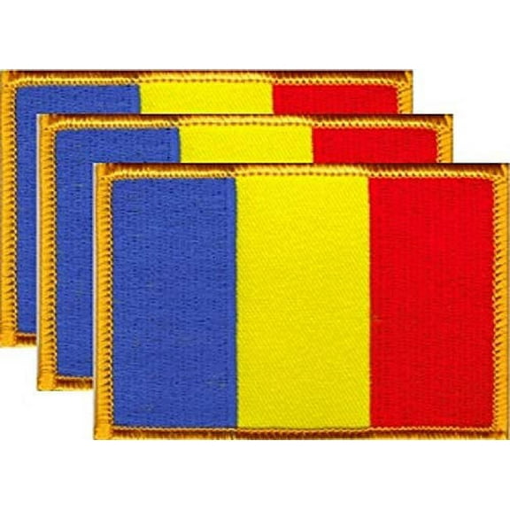 Pack of 3 Country Flag Patches 3.50" x 2.25", Three International Embroidered Iron On or Sew On Flag Patch Emblems (Chad)