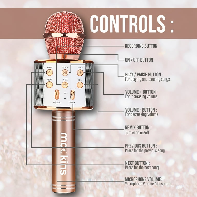 huxspoo Wireless Bluetooth Karaoke Microphone,Rechargeable Kids Microphone  Karaoke Machine - Best Gifts for Kids Adults (Rose Gold)