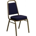 thumbnail image 3 of Songqin Trapezoidal Back Fabric Upholstered Stackable Banquet Chair, Multipurpose Stacking Chair with Padded Seat and Back, Navy Patterned/Gold, 3 of 15