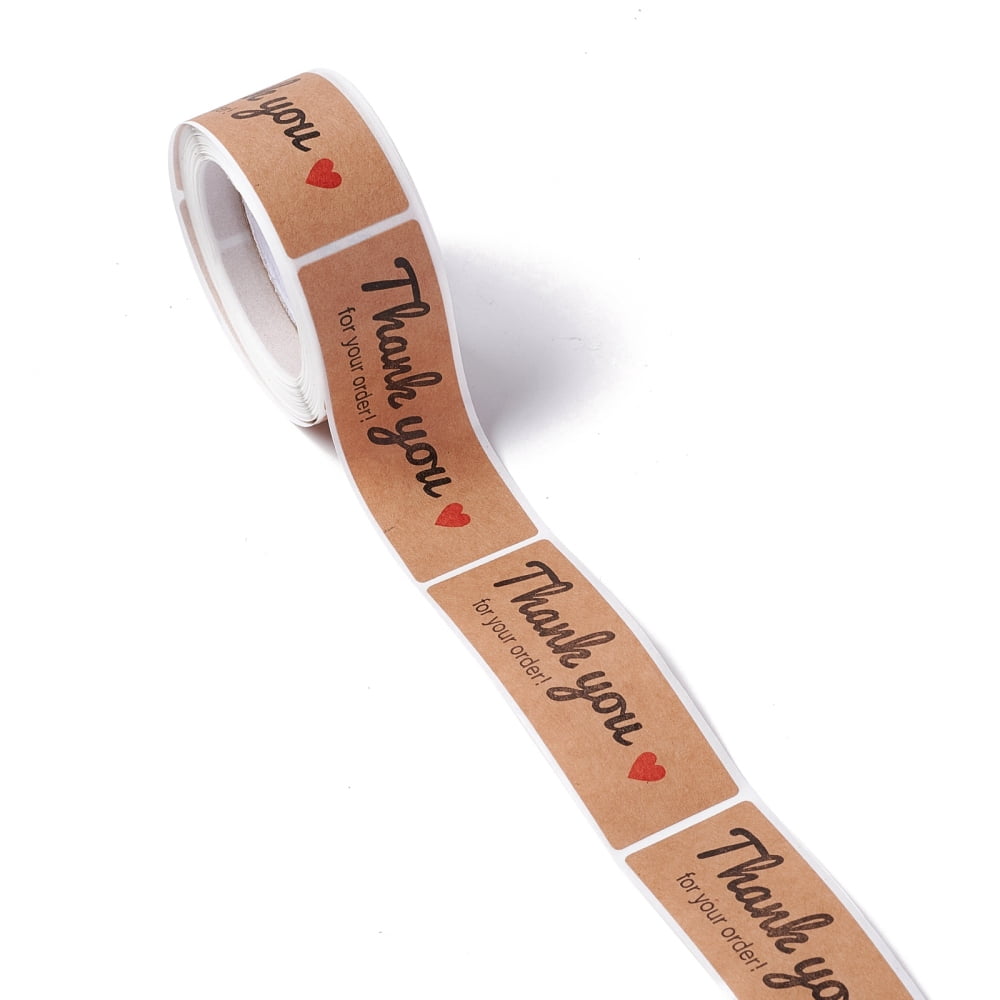 10 roll Rectangle Thank You Theme Paper Stickers Self Adhesive Roll Sticker Labels for Envelopes Mailers and Bags Peru Heart Pattern 7.5x2.5x0.01cm 120pcs/roll