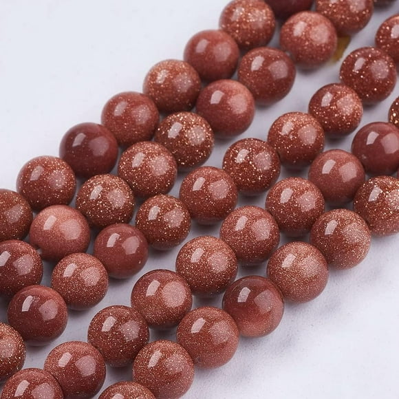 5 Brins 6mm Perles en Or Pierre de Sable Perles Lisses pour Fabrication de Bijoux Collier Bracelet Boucle d'Oreille Trou 1mm