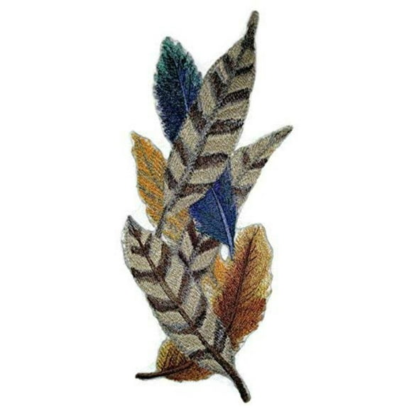 Fancy Feathers Spray Embroidered Iron on/Sew patch [9.39"X 4.26"]