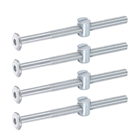 Uxcell 4 Pack Bed Frame Bolts, M6 x 85mm Hex Socket Head Screws Bolts Barrel Nuts Bunk Bed Bolts Furniture Screws with Slotted Head Barrel Nut for Chairs Cots, Silver