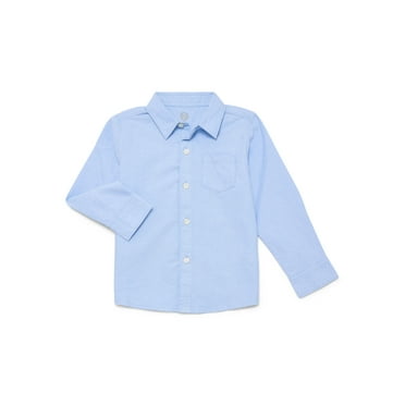 Wonder Nation Toddler Boys' Cotton Button Up Shirt with Long Sleeves, Sizes 12M-5T