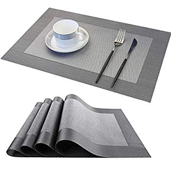 Set of 4 PVC Place Mats Kitchen Dining Table Placemats Non-Slip Washable Gray