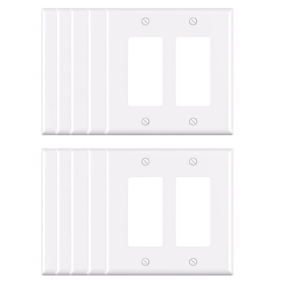 Wall Plate Midsize Decorator/Rocker, 2 Gang,White (10-Pack)