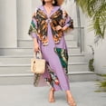 thumbnail image 3 of longantii Womens Kaftan Dress Cozy V Neckline Batwing Sleeve Cover Up Modern Fit Caftan Dress Color Block Vacation Clothes Summer One Size, 3 of 3