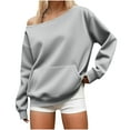 thumbnail image 2 of safuny Womens Off Shoulder Solid Sweatshirt Drop Shoulder Oversized Long Sleeve Pullover Top with Pocket Gray _y S, 2 of 7