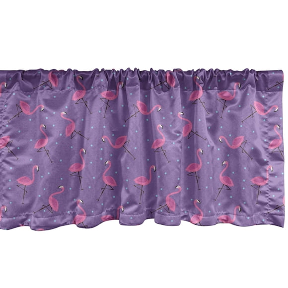 Ambesonne Flamingo Window Valance, Dots Ornate Birds Pattern, 42" x 18", Pale Blue Violet Pink