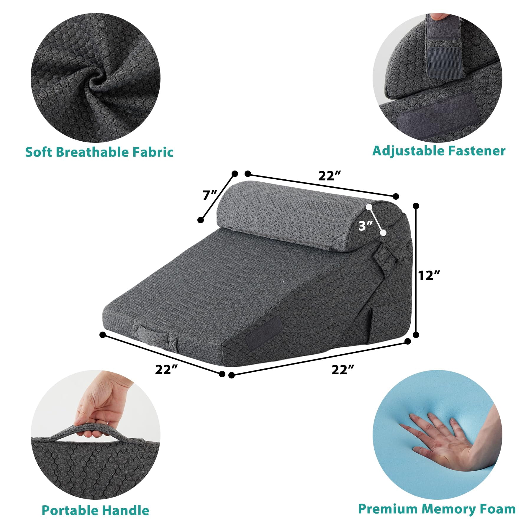 Adjustable 4pcs Bed Wedge Pillow Set  Memory Foam For Neck Leg Sleeping Sitting Up In Acid Reflux And Dark Grey