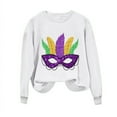 thumbnail image 6 of Womens Mardi Gras Shirt Leisure Carnival Printed Round Neck Long Sleeve Sweatshirt Tops White S, 6 of 7