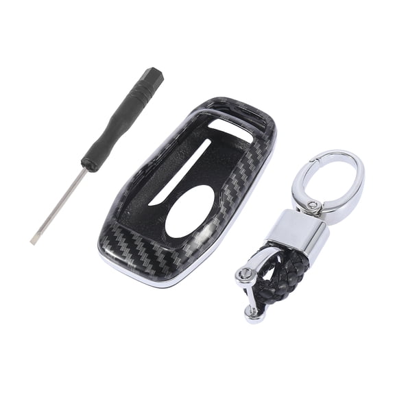 Carbon Fiber Pattern Remote Key Fob Chain Cover Case Ring Accessories Set for Ford Fusion