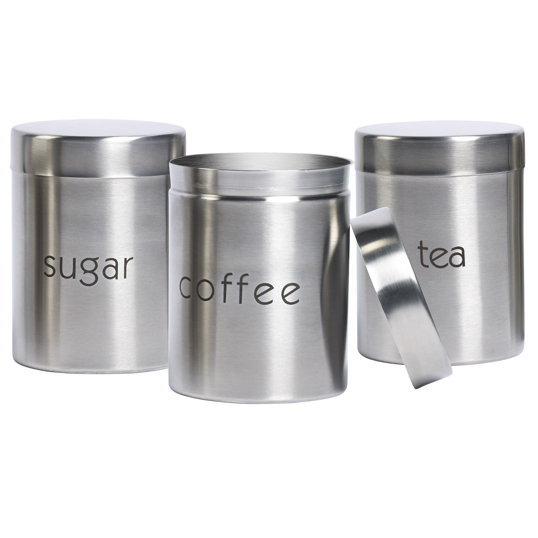 Stylish Stainless Steel 3pc Window Cannister Jar Set Tea Coffee Jars Canister 