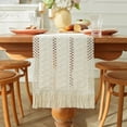 thumbnail image 2 of 12" W*70" L Boho Macrame Table Runner ,Cotton Linen Bicolor Stitching Tassel Table Cloth ​For Farmhouse Wedding Dining Table Decor, 2 of 5
