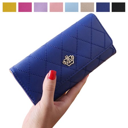 Wallets for Women, Ladies PU Vegan Leather Clutch Wallet Phone Purse Card Holder Organizer (Dark blue)